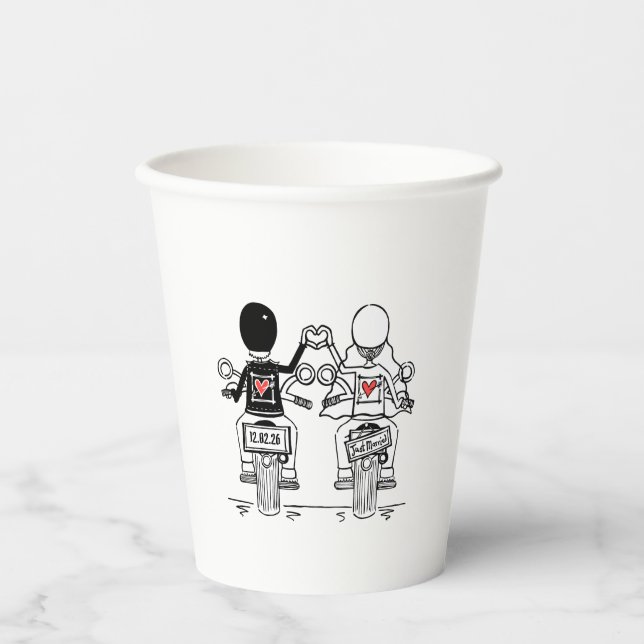 Biker Motorcycle Wedding Party Paper Cups (Front)