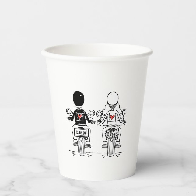 Biker Motorcycle Wedding Party Paper Cups (Front)