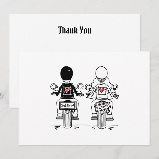 Biker Motorcycle Wedding  Thank You Card (Front/Back)