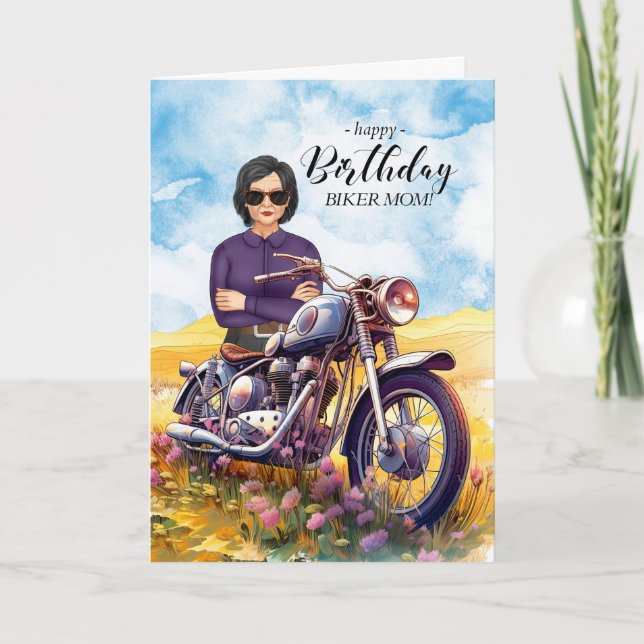 Biker Mum Motorcycle Wildflower Birthday Card (Front)