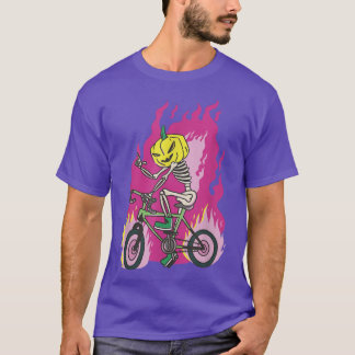 Biker on flames halloween pumpkin head bicycle out T-Shirt