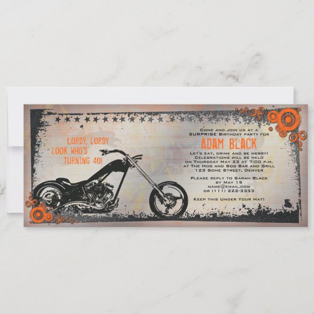 Biker or Motorcycle Birthday Invitation (Front)