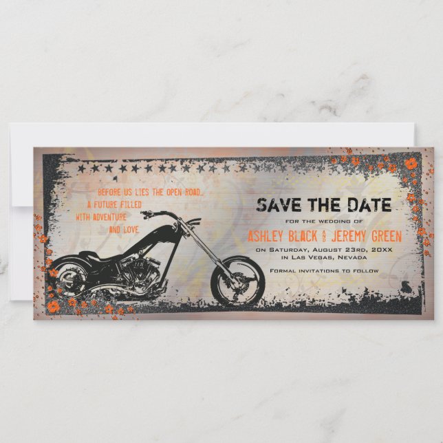 Biker or Motorcycle Wedding Save the Date (Front)