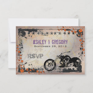 Biker or Motorcyle Wedding RSVP Reply card Purple