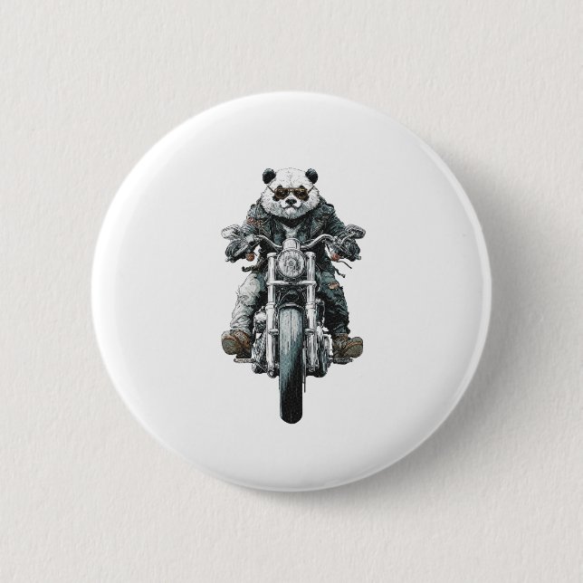 Biker Panda 6 Cm Round Badge (Front)