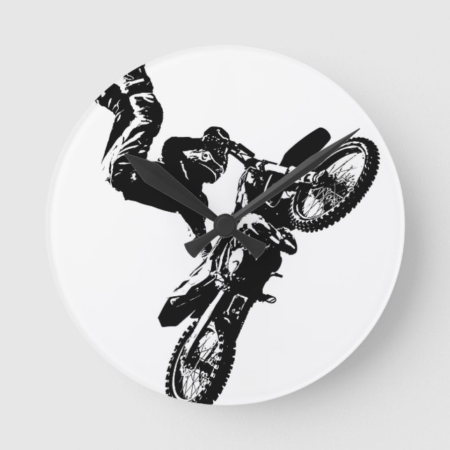 biker pop art motorcycle acrobatic speed sport round clock (Front)