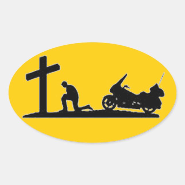 BIKER PRAYING OVAL STICKER (Front)