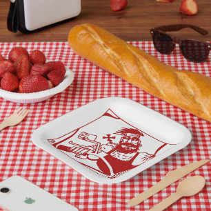 Biker red square paper plates