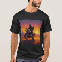 Biker rider motorcycle on the open road sunset