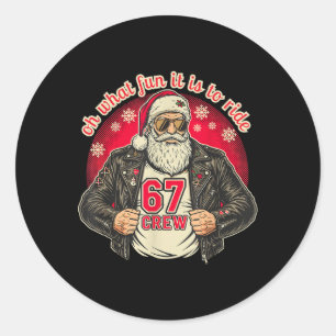 Biker Santa 67 Crew Funny Christmas Leather Jacket Classic Round Sticker