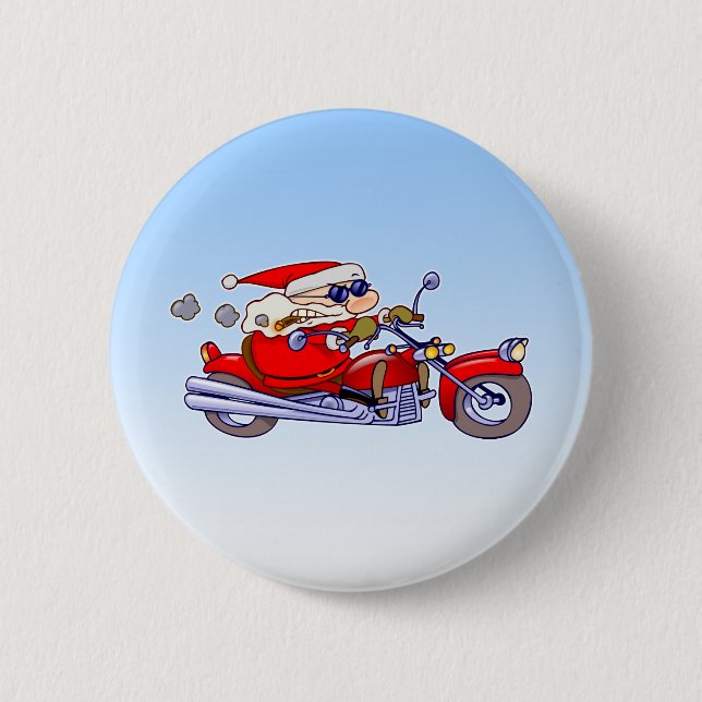 Biker Santa 6 Cm Round Badge (Front)