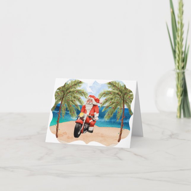 Biker Santa Christmas Note Card (Front)