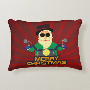 Biker Santa Christmas Throw Pillow 16" x 12"