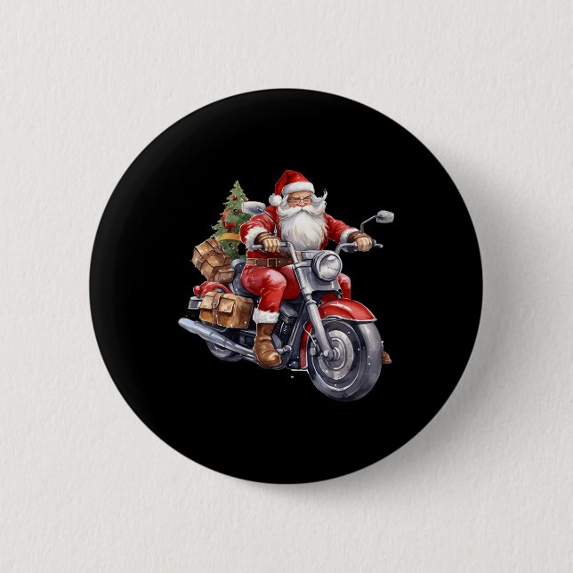 Biker Santa Claus On Motorcycle Fun Christmas Biki 6 Cm Round Badge (Front)