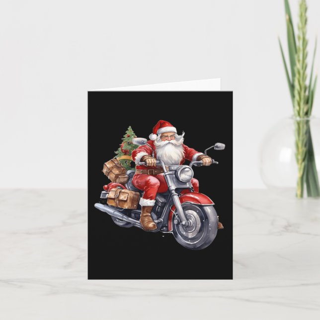 Biker Santa Claus On Motorcycle Fun Christmas Biki Card (Front)