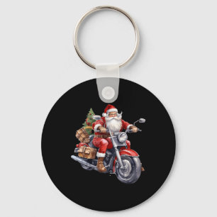 Biker Santa Claus On Motorcycle Fun Christmas Biki Key Ring