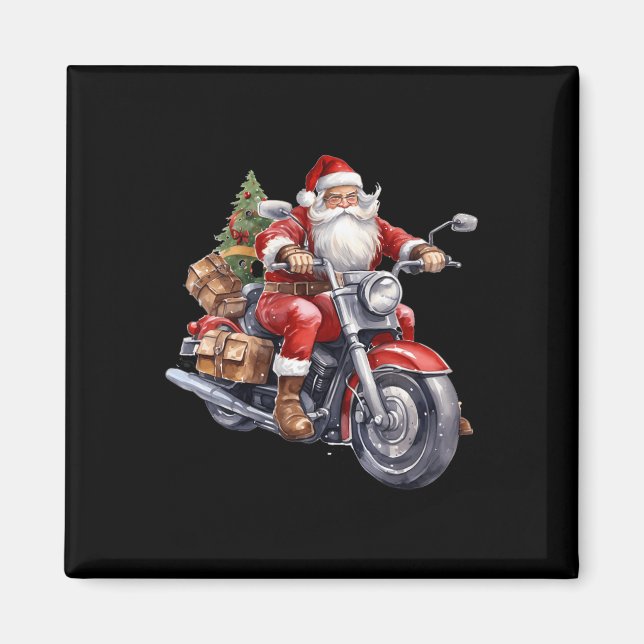 Biker Santa Claus On Motorcycle Fun Christmas Biki Magnet (Front)