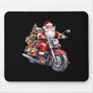 Biker Santa Claus On Motorcycle Fun Christmas Biki Mouse Pad