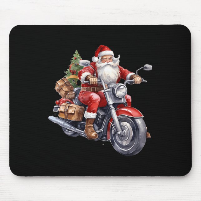 Biker Santa Claus On Motorcycle Fun Christmas Biki Mouse Pad (Front)