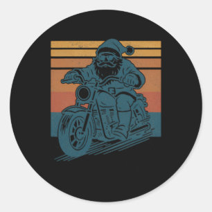 Biker Santa Claus Riding Motorcycle Vintage Christ Classic Round Sticker