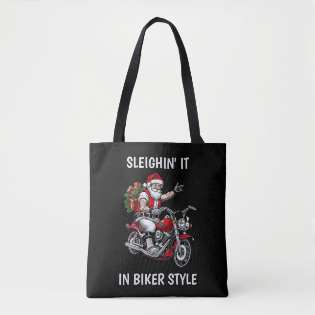 Biker Santa Claus Tote Bag (Front)