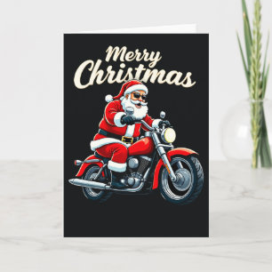 Biker Santa Cool Motorcycle Merry Christmas Black Card