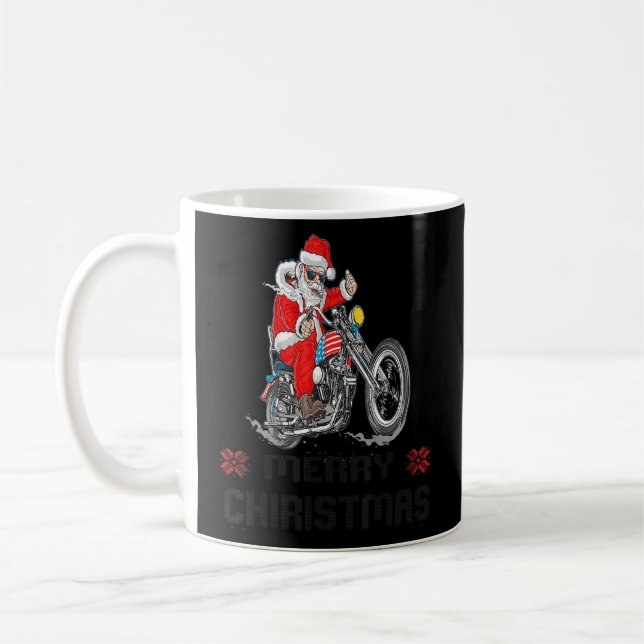Biker Santa Motorcycle Fan Merry Christmas Xmas Ho Coffee Mug (Left)
