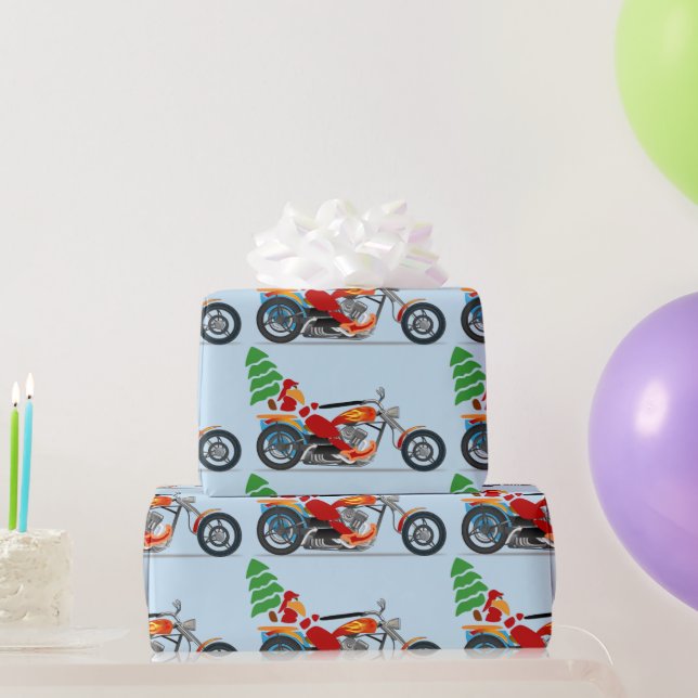 Biker Santa on a chopper carrying a Christmas tree Wrapping Paper (Party Gifts)