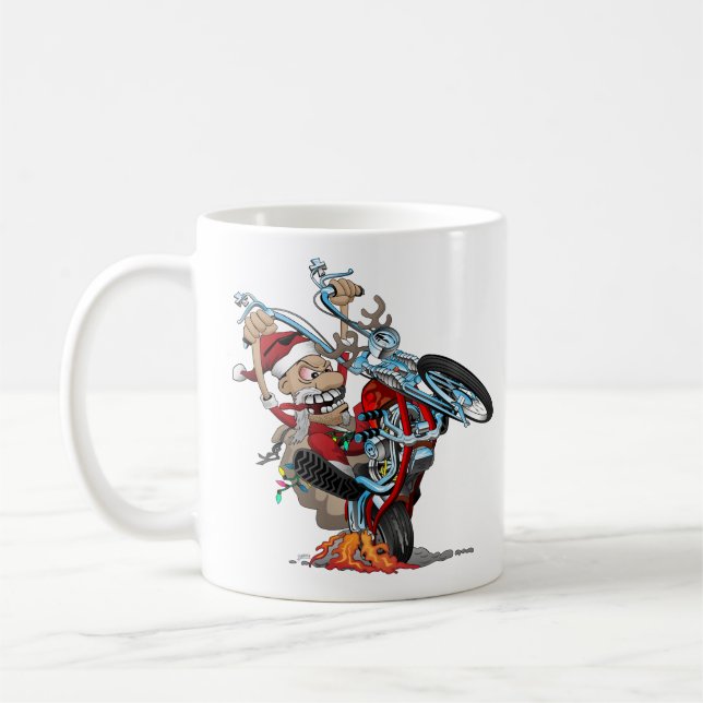 Biker Santa on a chopper cartoon illustration Coffee Mug (Left)