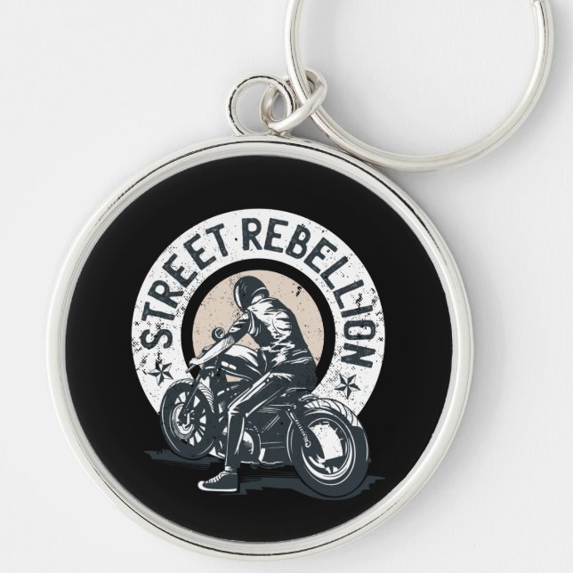 Biker Scorcher on a Motorcycle Key Ring (Front)