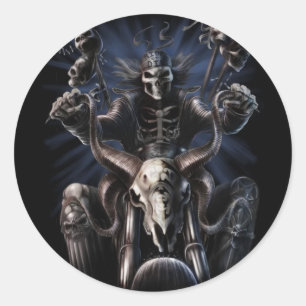 Biker Skeleton Classic Round Sticker