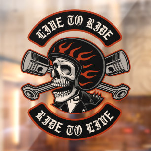 Biker Skull Crossed Pistons Live To Ride Window Cl
