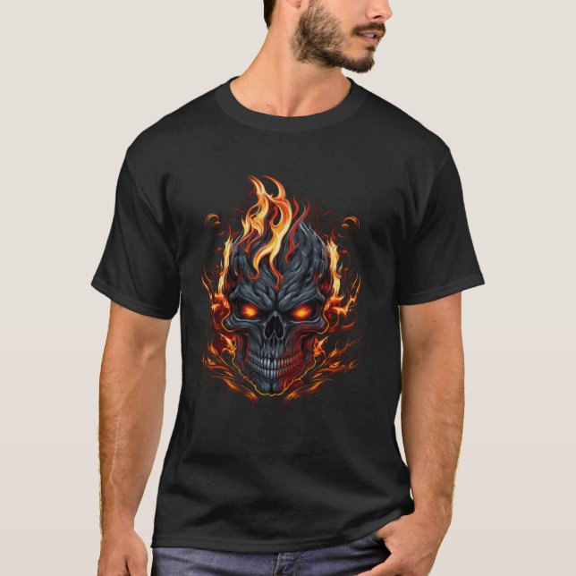 Biker Skull Flames Fire Graphic Grunge Bikercore A T-Shirt (Front)