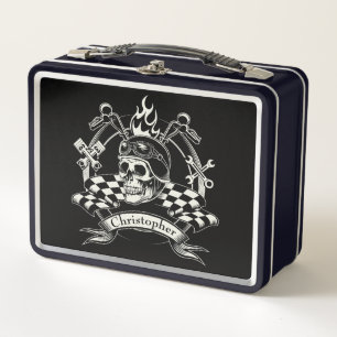 Biker Skull Metal Lunch Box