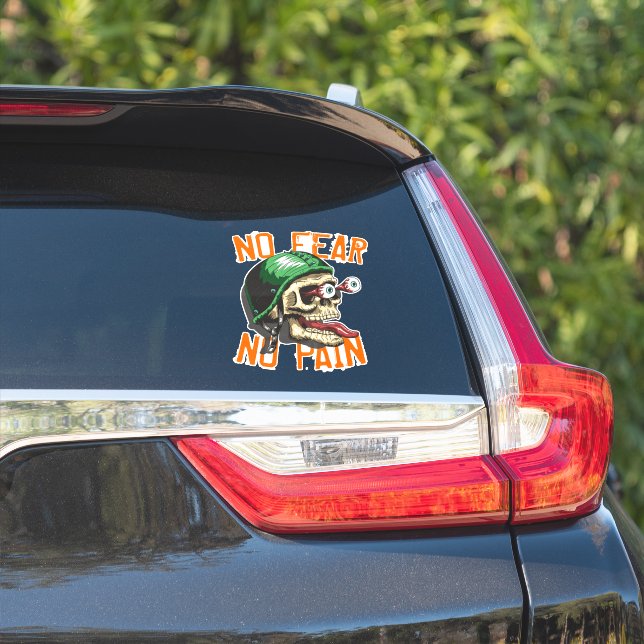 Biker Skull No Fear No Pain Funny (Car Side)
