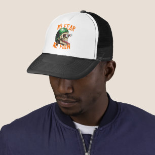 Biker Skull No Fear No Pain Funny Biker  Trucker Hat