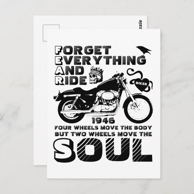 Biker Soul, Personalized Date of Birth Postcard (Front/Back)