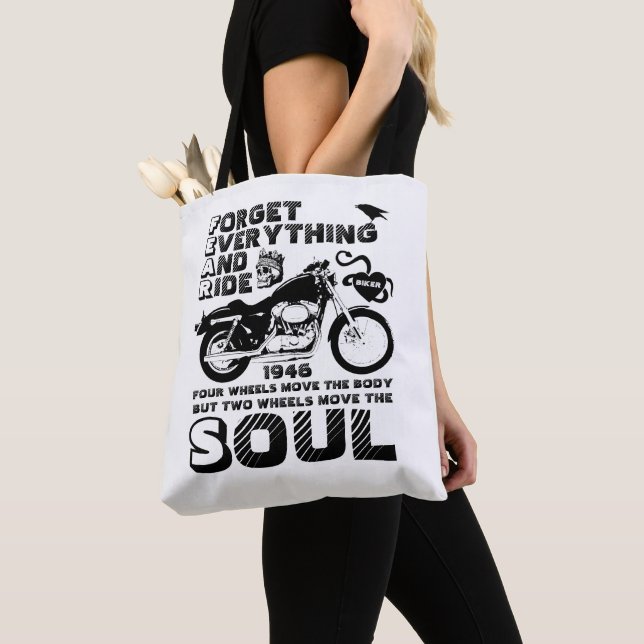 Biker Soul, Personalized Date of Birth Tote Bag (Close Up)