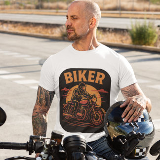 biker stylish motorcycle driver illustration T-Shirt