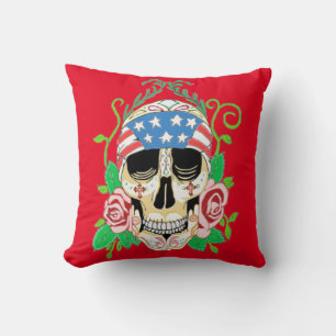 Biker Sugar Skull Cushion