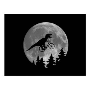 Biker t rex In Sky With Moon 80s Parody Postcard
