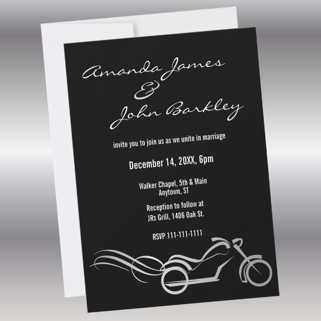 Biker Wedding Black with Swirls Invitation (Creator Uploaded)