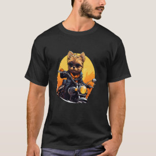 Biker Yorkie Dog Riding Motorcycle T-Shirt
