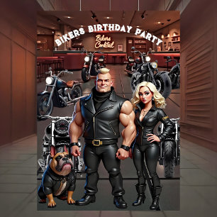 Bikers Bar Birthday Party Couple Bulldog Bikes Invitation