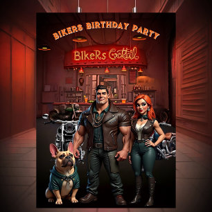 Bikers Bar Birthday Party Couple Muscle Bulldog  Invitation
