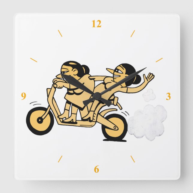 Bikers. Goin for It. Square Wall Clock (Front)
