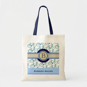 bikes Name & Initial blue monogrammed Tote Bag