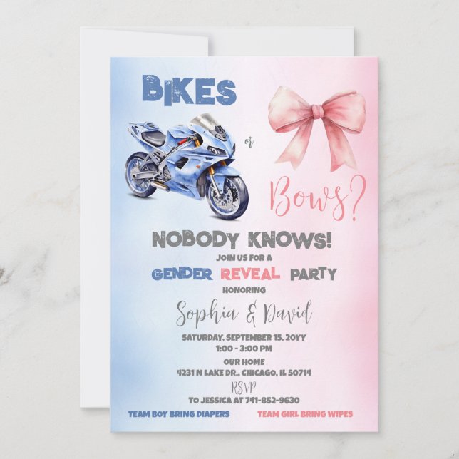 Bikes or bows Gender Reveal Party Invitation (Front)