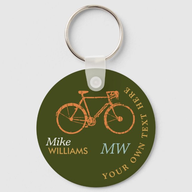 biking, a.bike on greenish keychain with name (Front)
