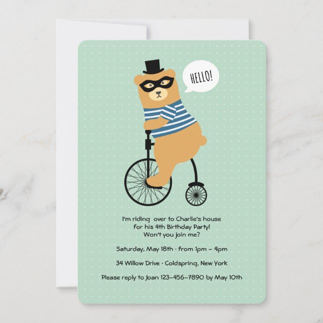 Biking Bear With Mask Invitation (Front)